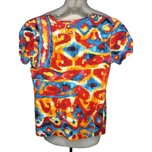 Additions by Chicos women’s top size 0/US4XS multicolor orange red blue V neck s - Picture 6 of 10